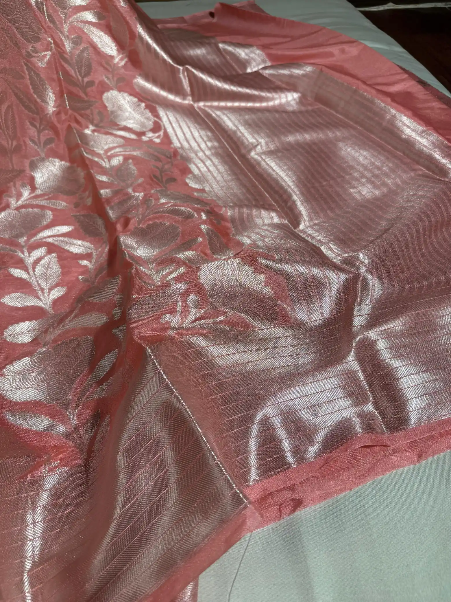Baby Pink Katan Silk Saree with Rich Pallu and blouse - Image 2