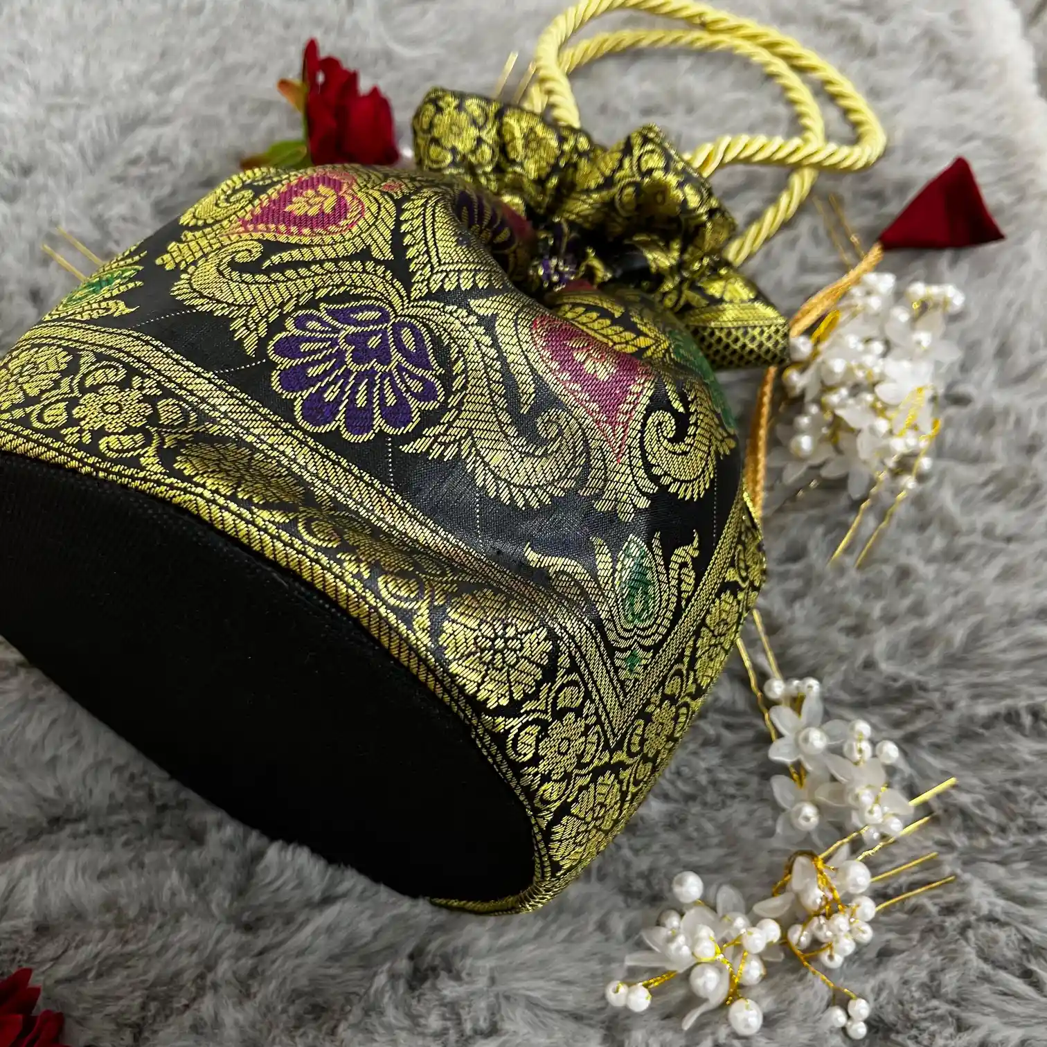 Black Shade Banarasi Potli Bags - Image 3