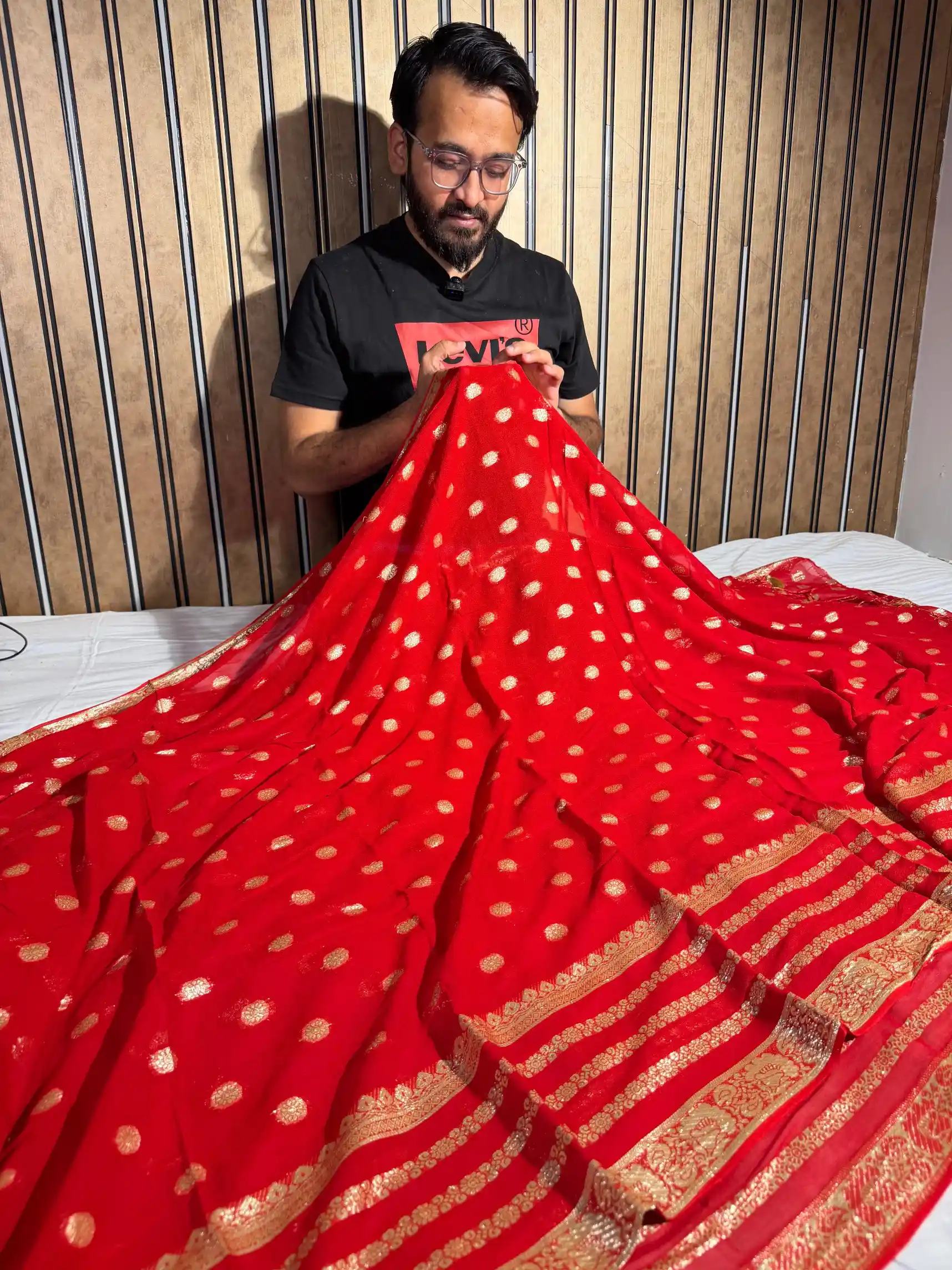 Bridal red premium viscose Georgette Banarasi saree - Image 2