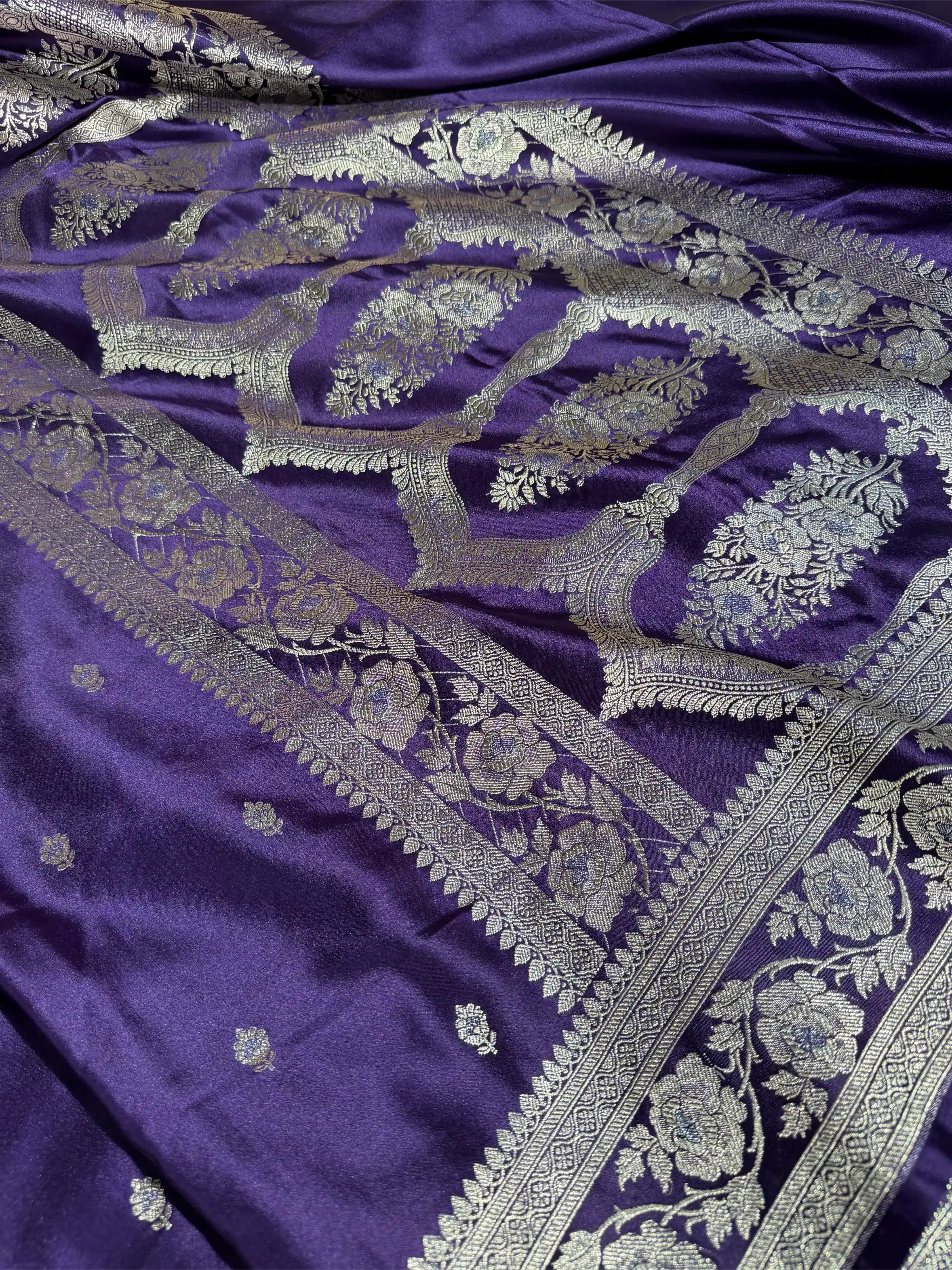 Bright Purple Mashru Katan Silk Eccentric Banarasi Saree - Image 2