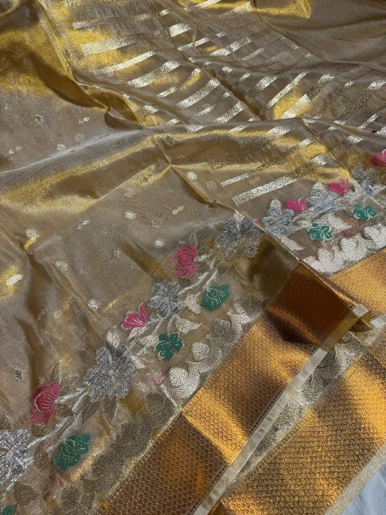 Copper Tissue Silk saree with rich pallu and blouse - Image 2