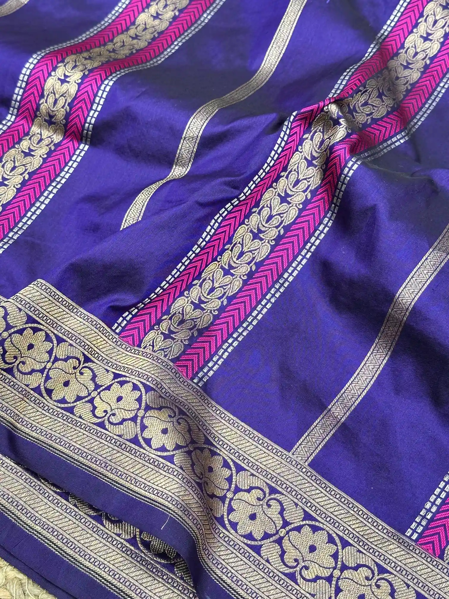 Dark Blue Pure Katan Silk Banarasi Saree with Intricate Meenakari - Image 2
