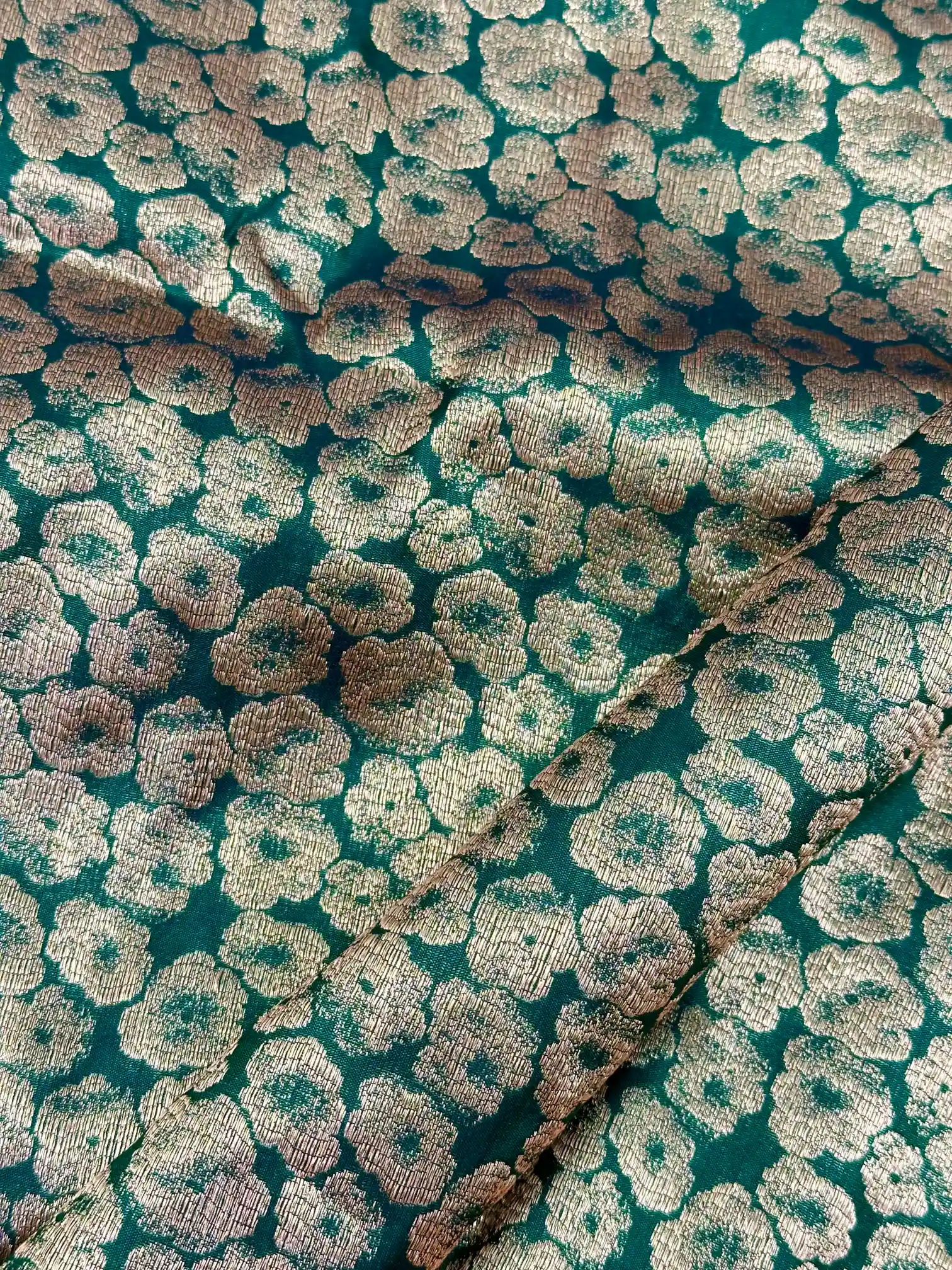 Dark Green Embossed Pure Katan Silk Saree - Image 4