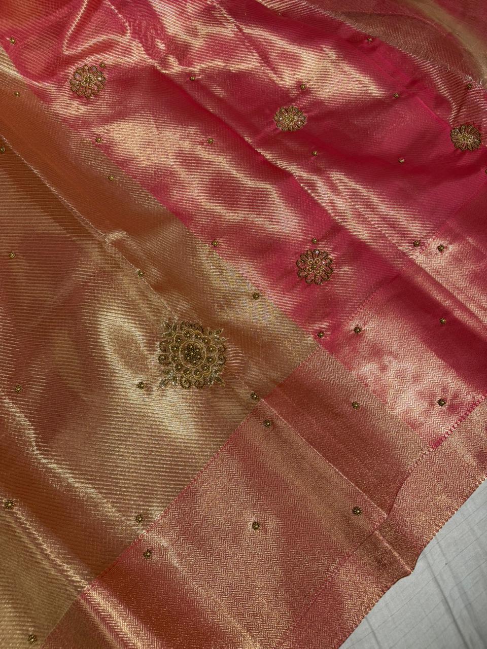 Dual Shaded Kanjivaram Brocade Tissue Silk Handwork Banarasi saree - Image 2