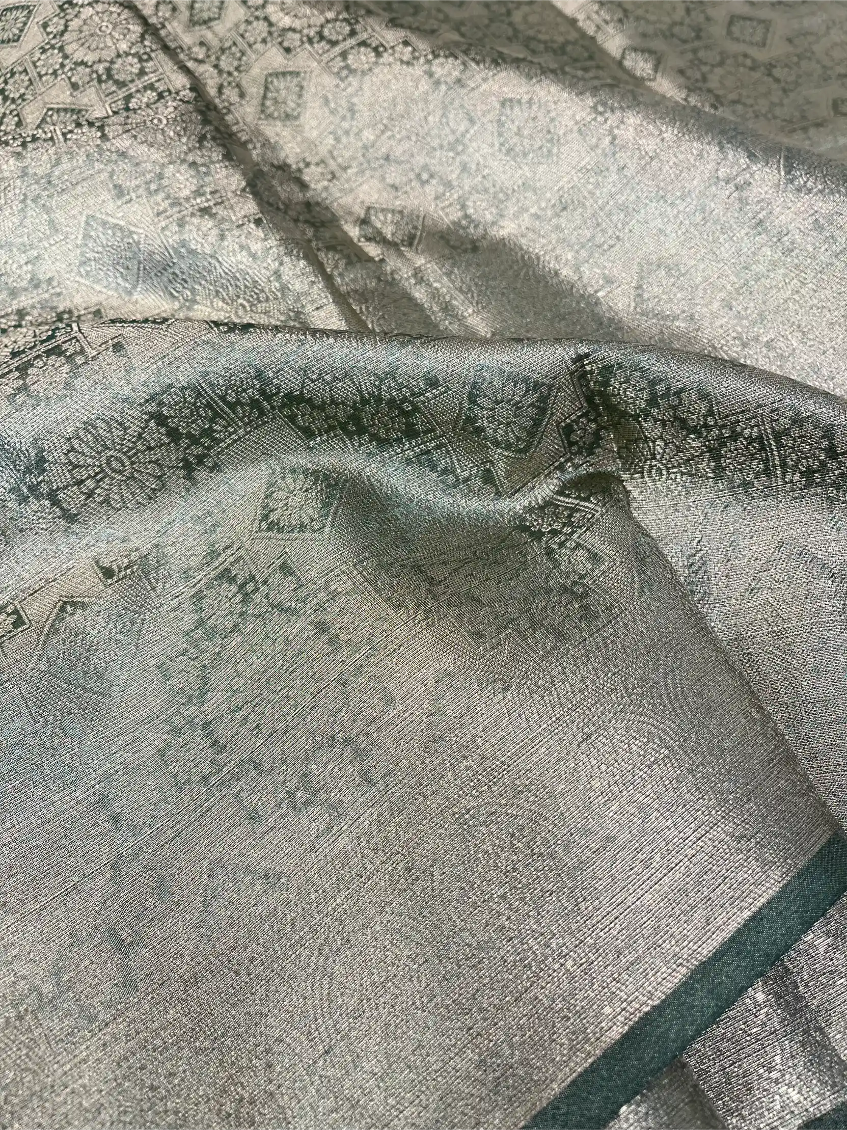 Dusty Green Tissue Silk Meenakari Banarasi Saree - Image 5