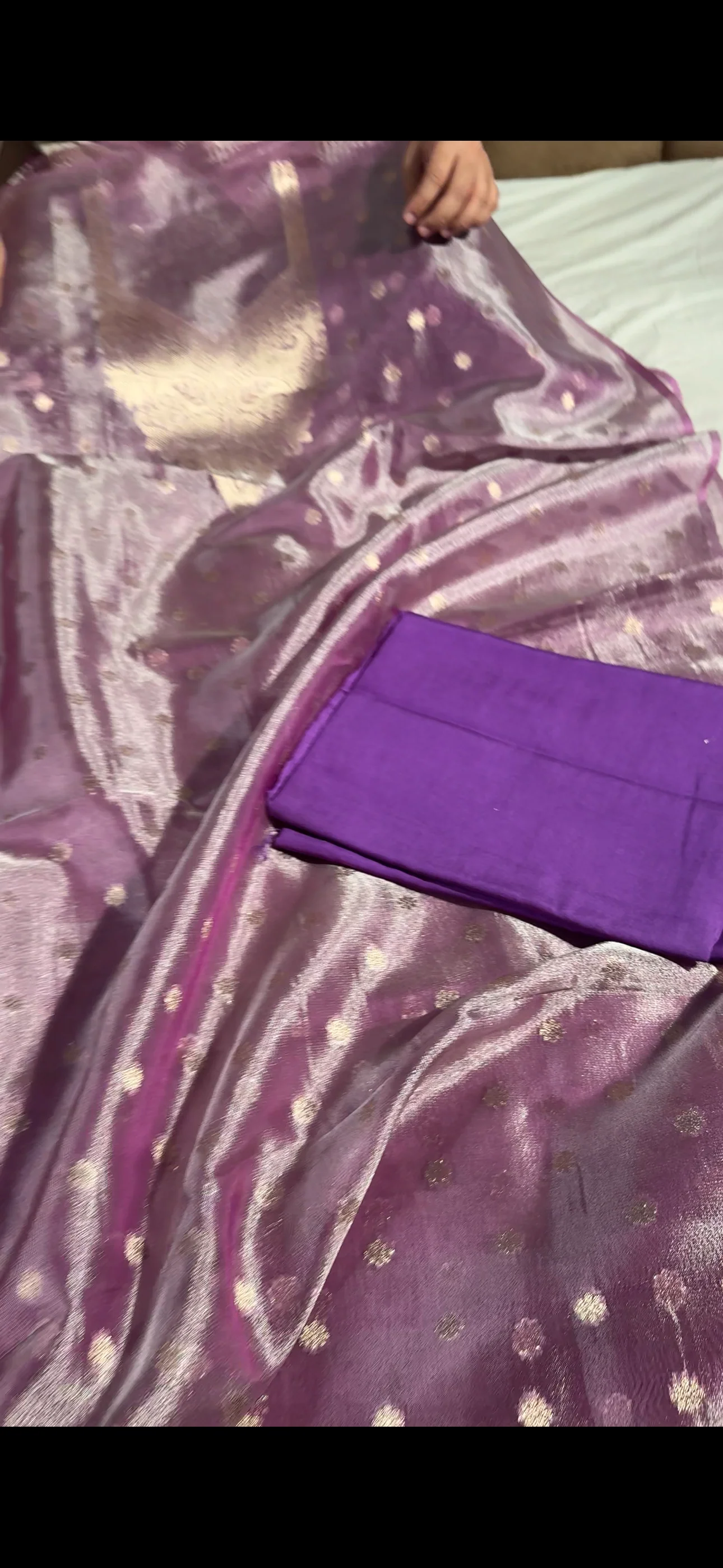 Exclusive Light Purple Colour Tissue Silk Suit - Image 3