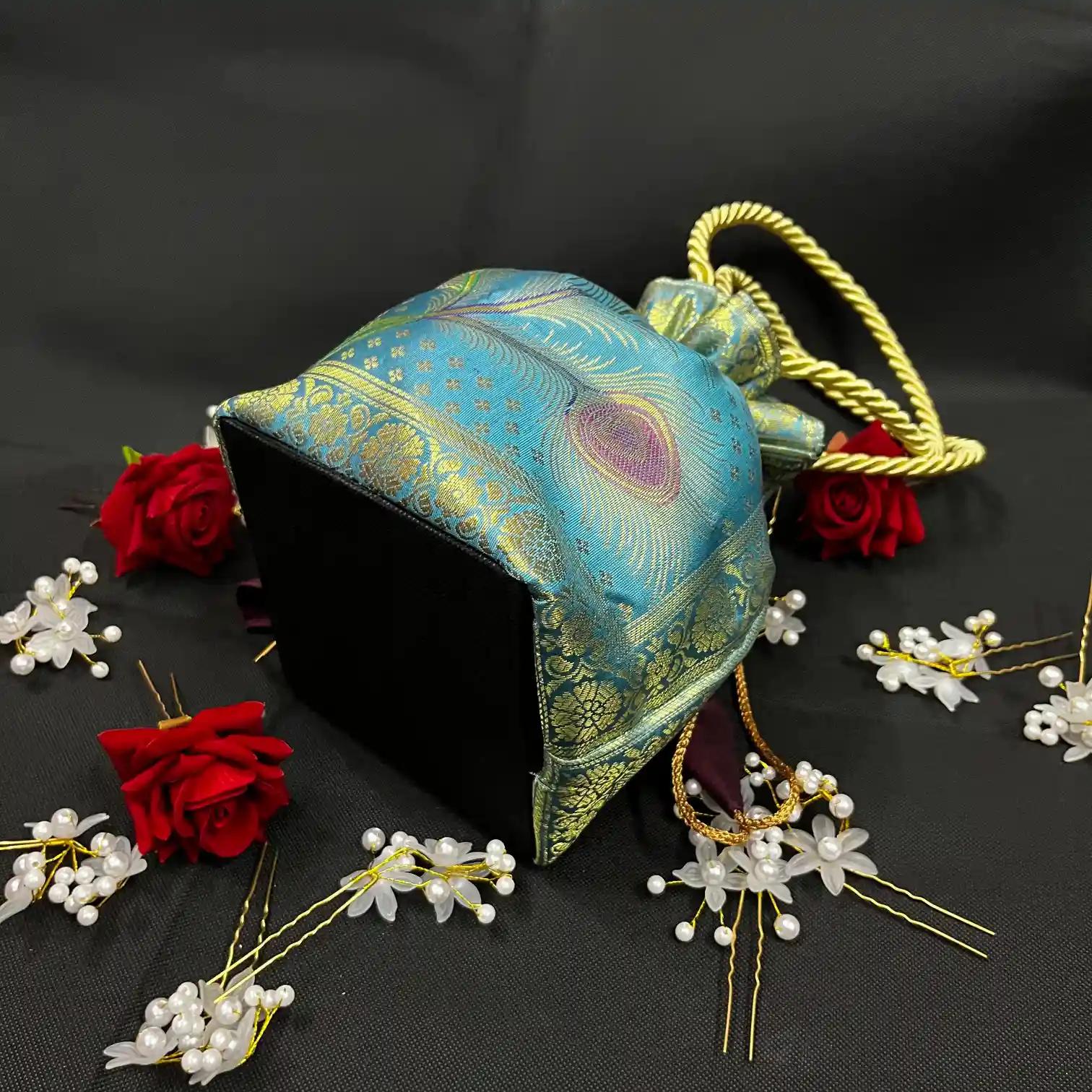 Light Blue Banarasi Potli Bags - Image 3