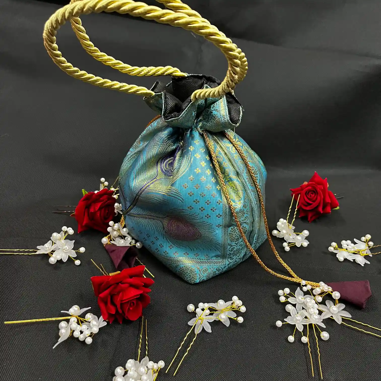 Light Blue Banarasi Potli Bags - Image 4