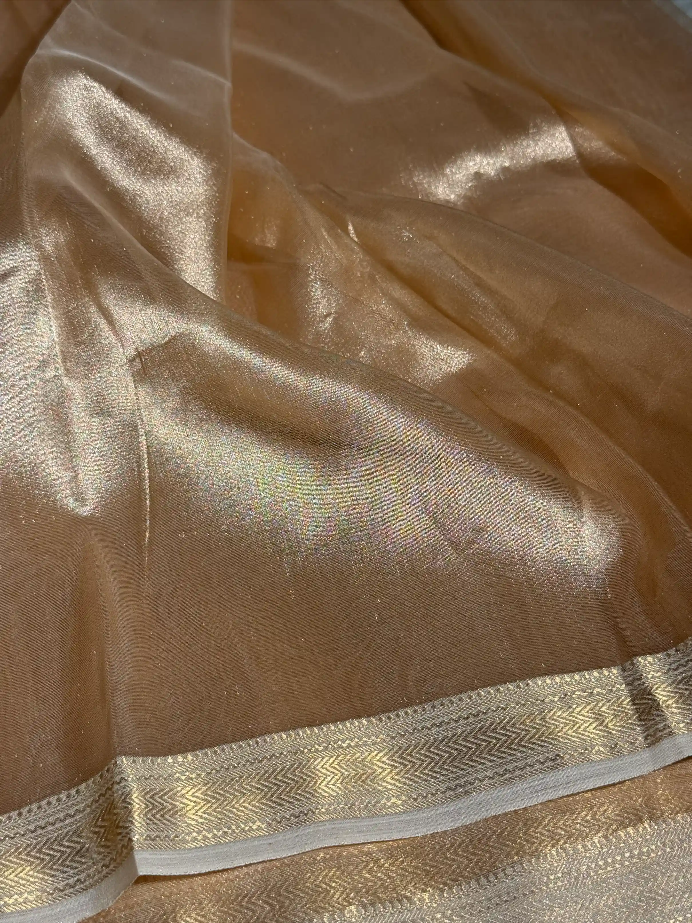 Light Gold Pure Tissue Silk Banarasi Saree - Image 3