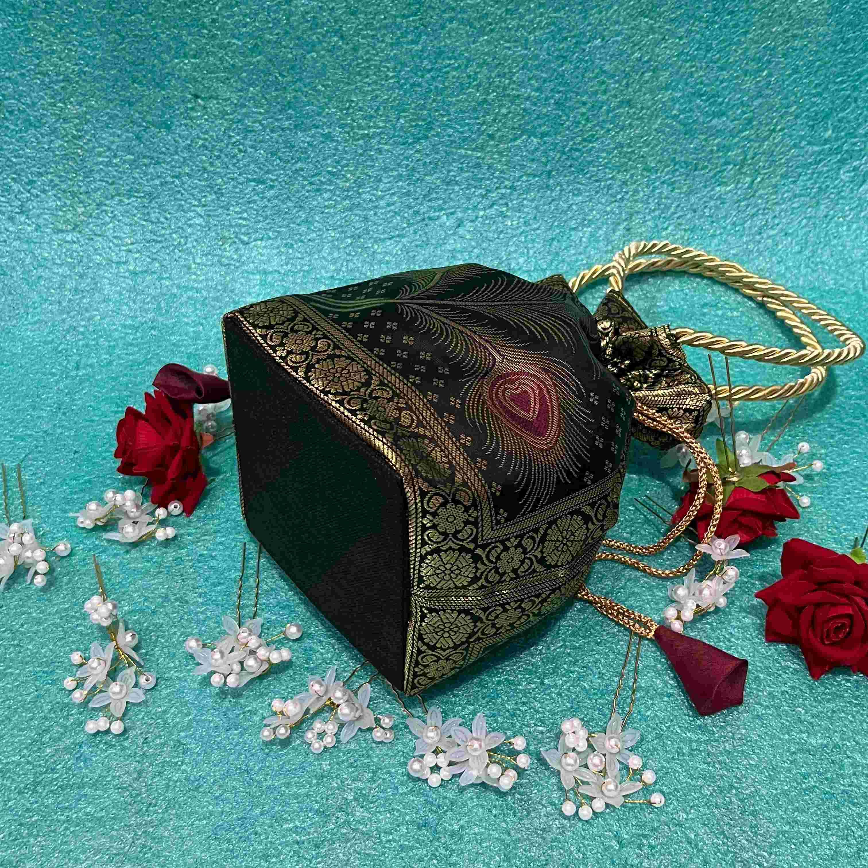 Black Elegance Banarasi Potli Bags - Image 3