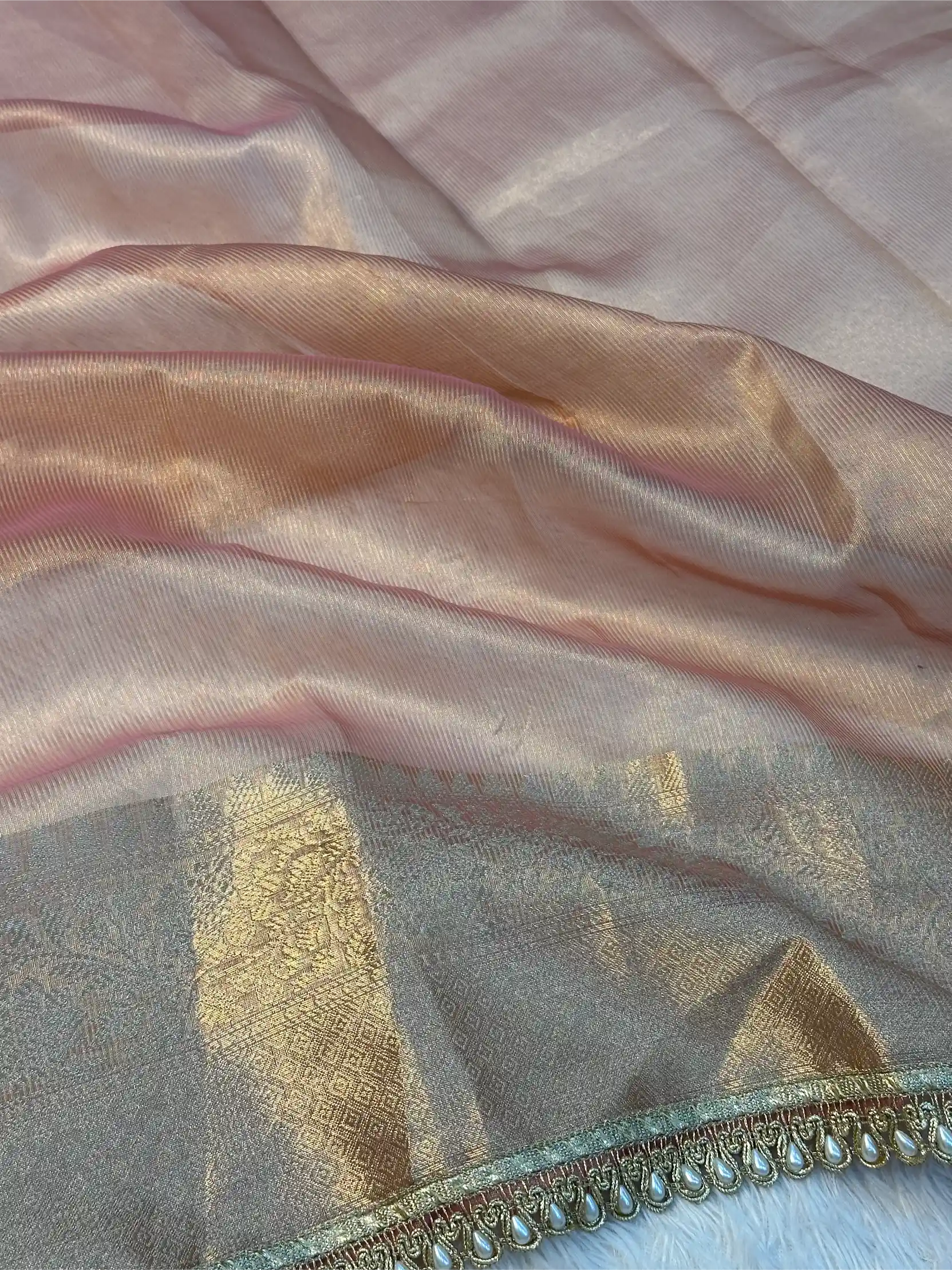 Mauve Pink Glass Tissue Silk Designer Banarasi Saree - Image 5