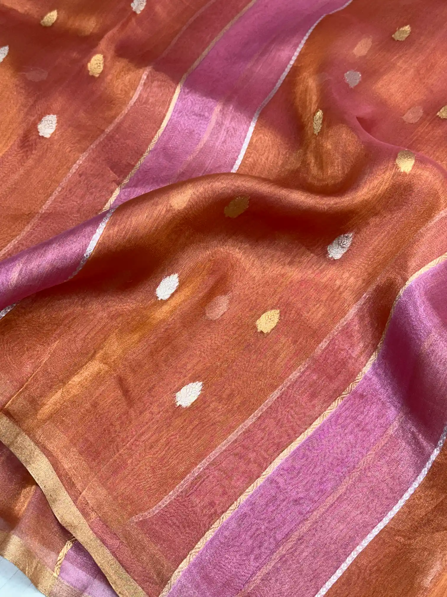 Multicoloured Handwoven Pure Tissue Silk Saree - Image 2