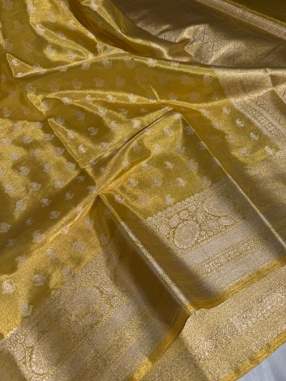 Never Seen Before Copper Tissue Silk Saree with Rich Pallu and Blouse - Image 2