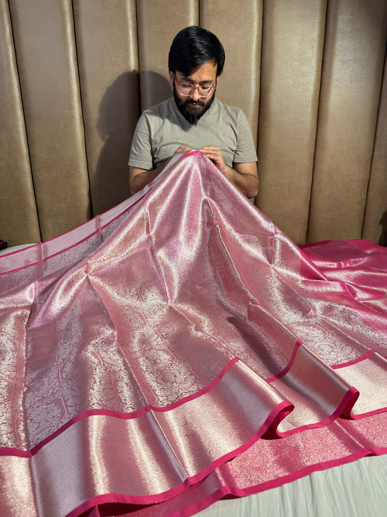 Metallic Pink Tissue Silk Traditional Banarasi Saree