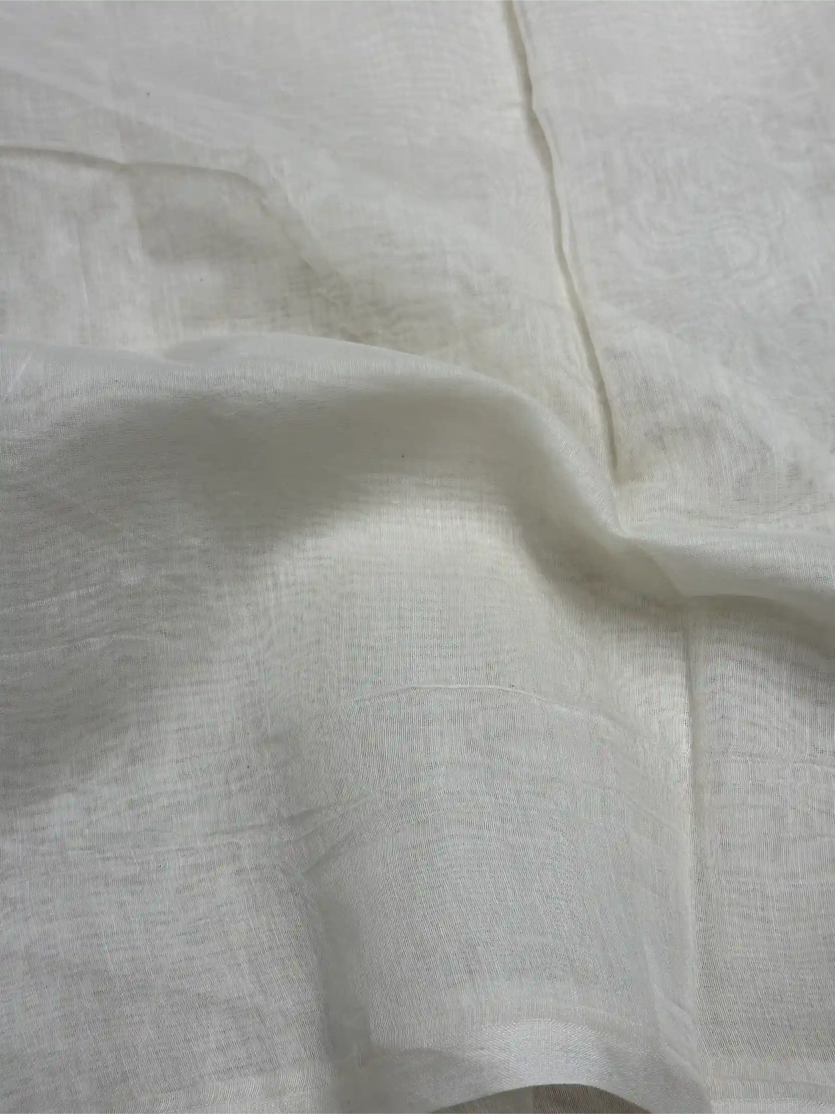 Off White Pure Mul Chanderi Appliqué Work Banarasi Saree - Image 4