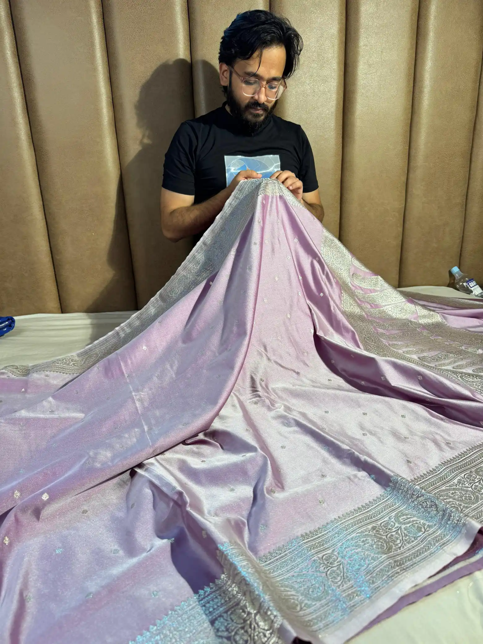 Pastel Lavandar Mashru Katan silk with rich pallu and blouse - Image 3