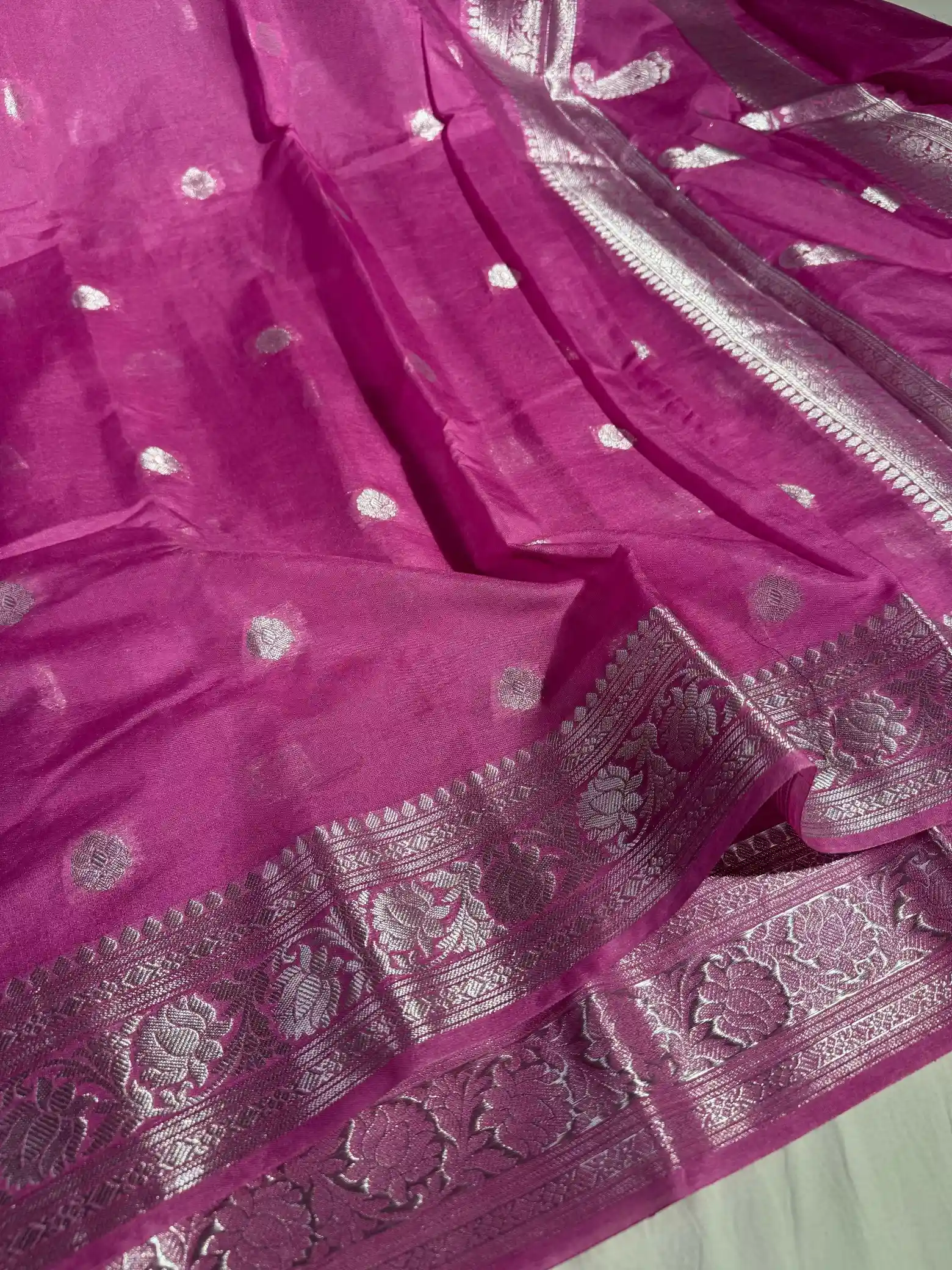 Pink Banarasi Semi Khaddi Silk Saree with Rich Pallu and Blouse - Image 2
