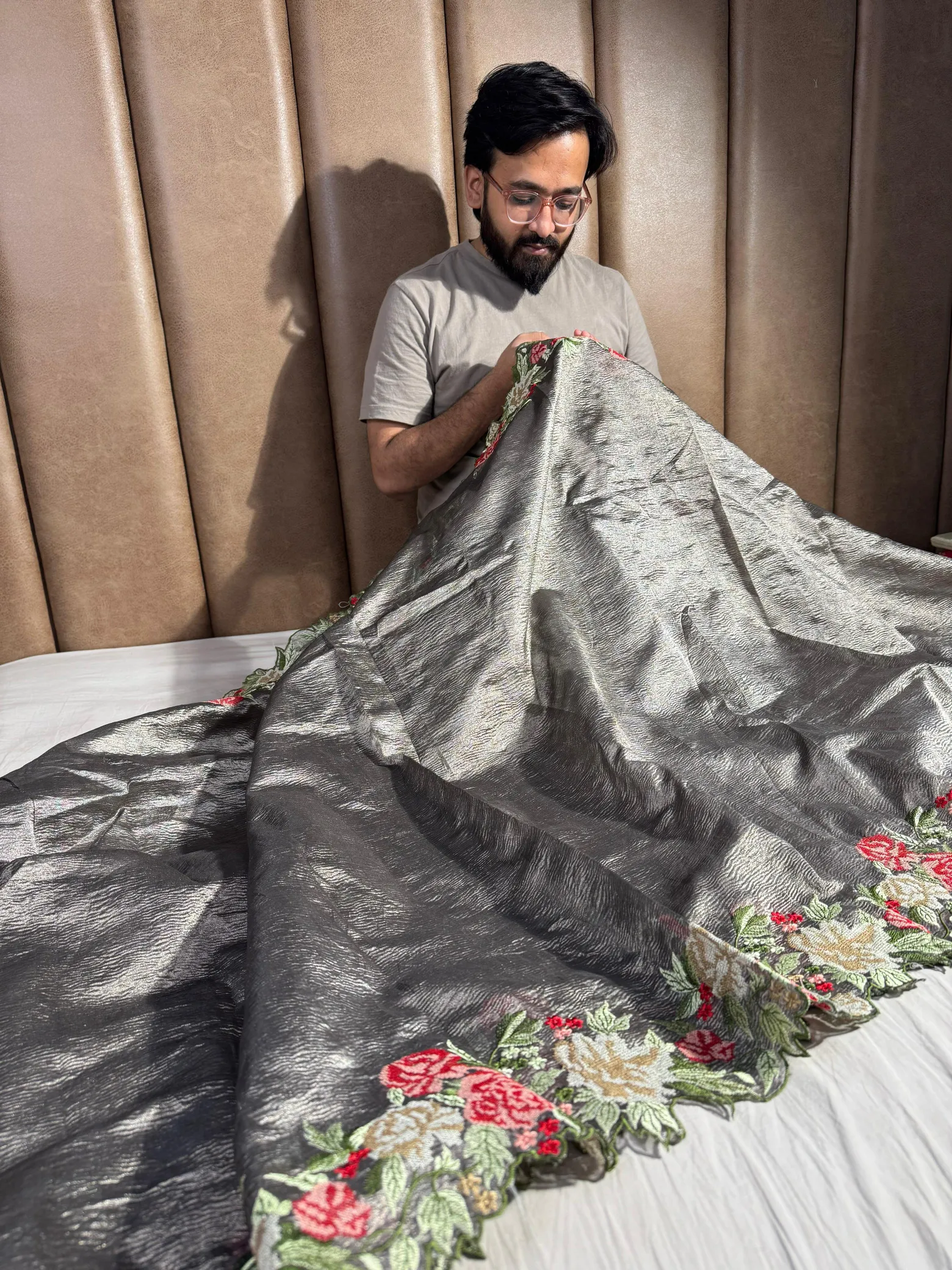 Premium Grey Crochet Work Saree with Scaleup Border - Image 3