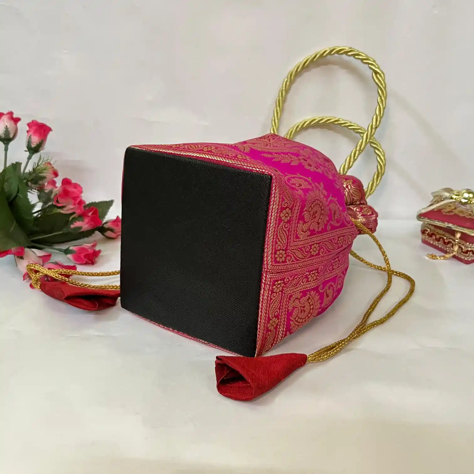Rani Pink Shade Banarasi Potli Bags - Image 5