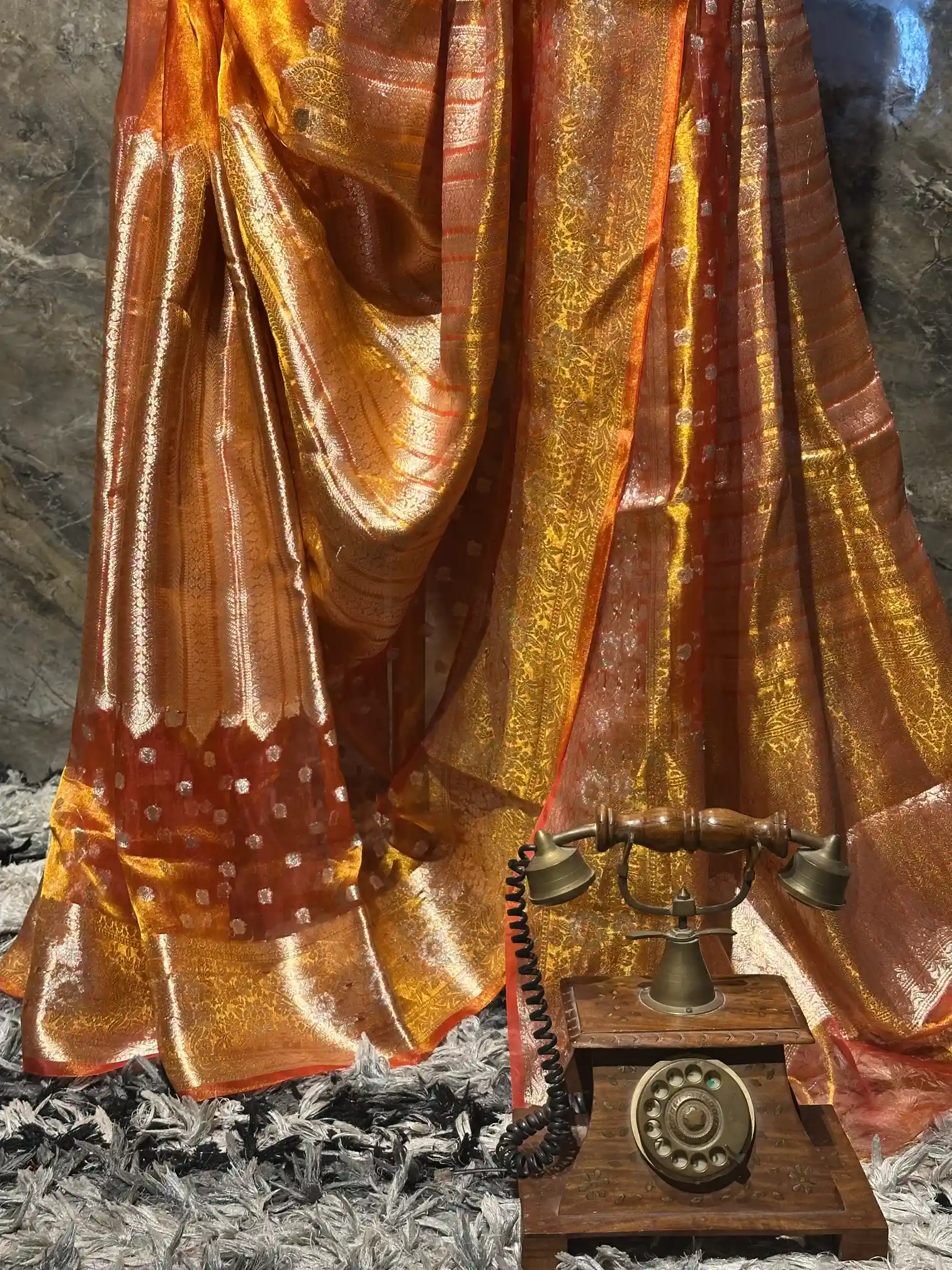 Ready To Wear 100% Pure Tissue Silk Saree - Image 3