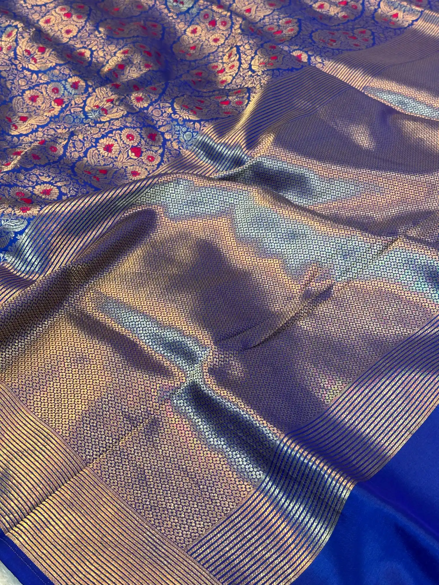 Royal Blue Pure Katan Silk Alfi Meenakari Weave Banarasi Saree - Image 4