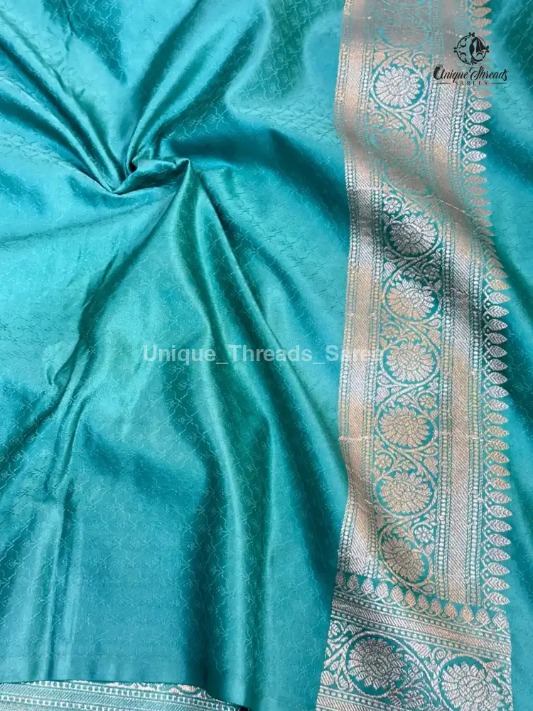 Sea Green Mashru Katan Silk Leheriya Weave Banarasi Saree - Image 7