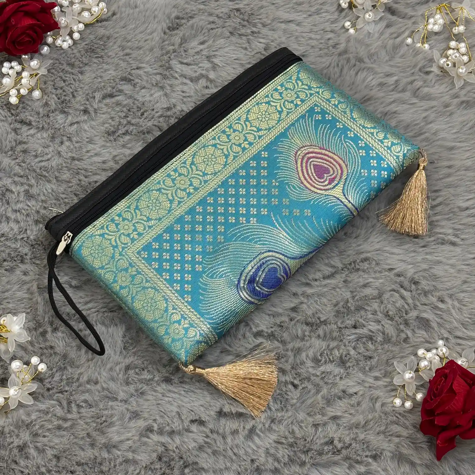 Firozi Shade Handmade Banarasi Women Wallet - Image 4