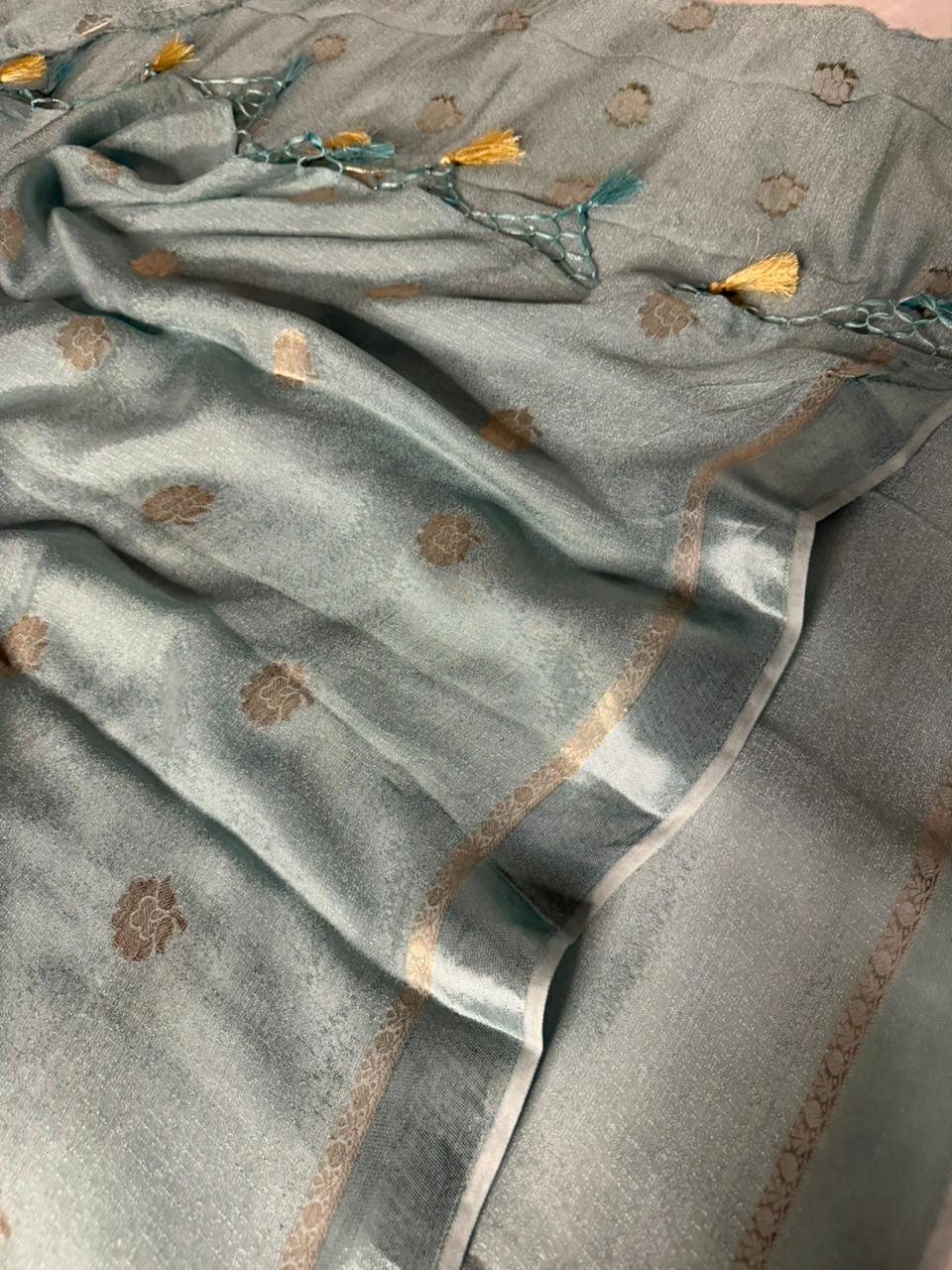 Sea Green Viscose Georgette Silk Traditional Buta Banarasi Saree - Image 2