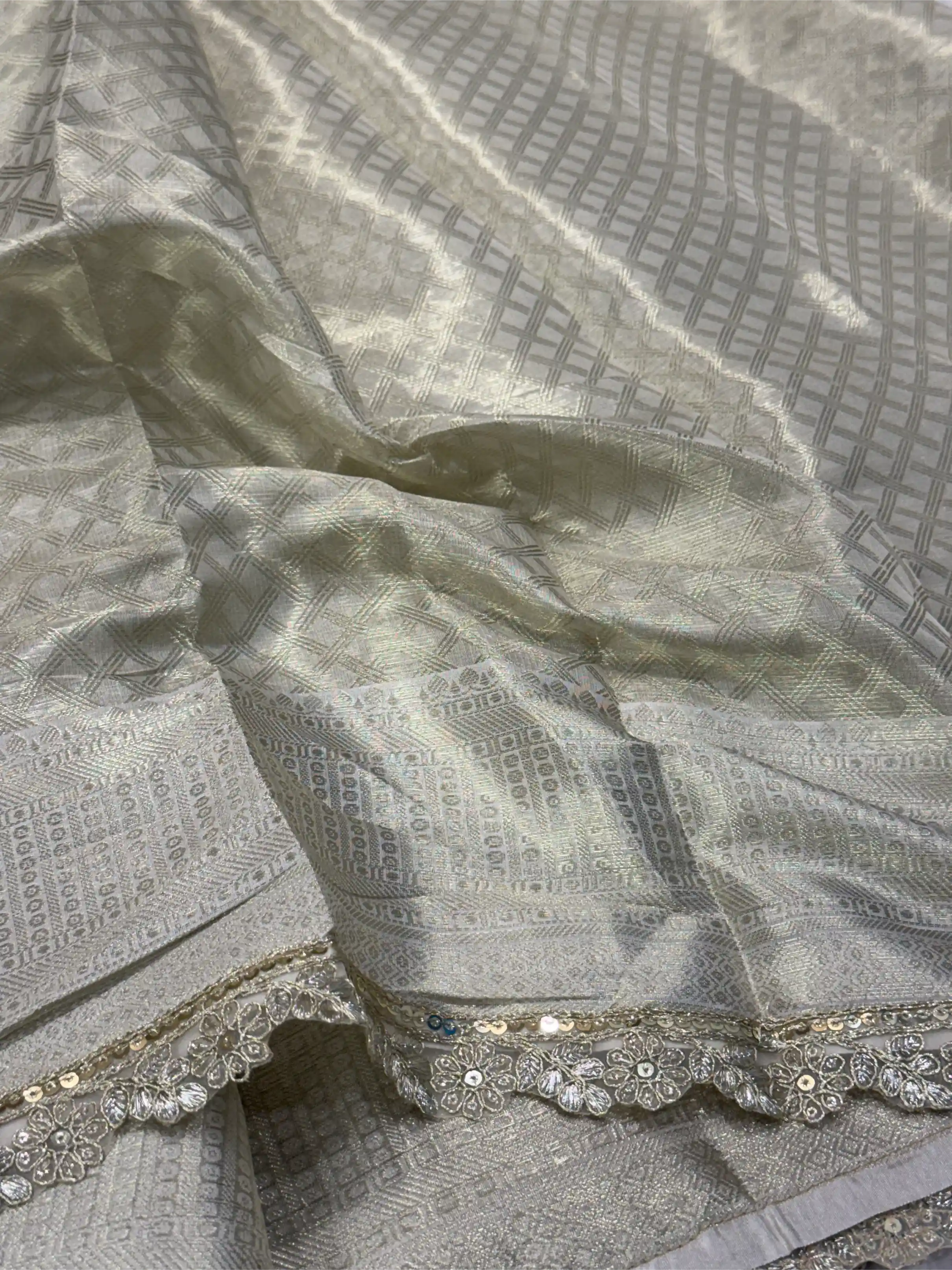 Water Zari Embossed Soft Tissue Silk Banarasi Saree - Image 3