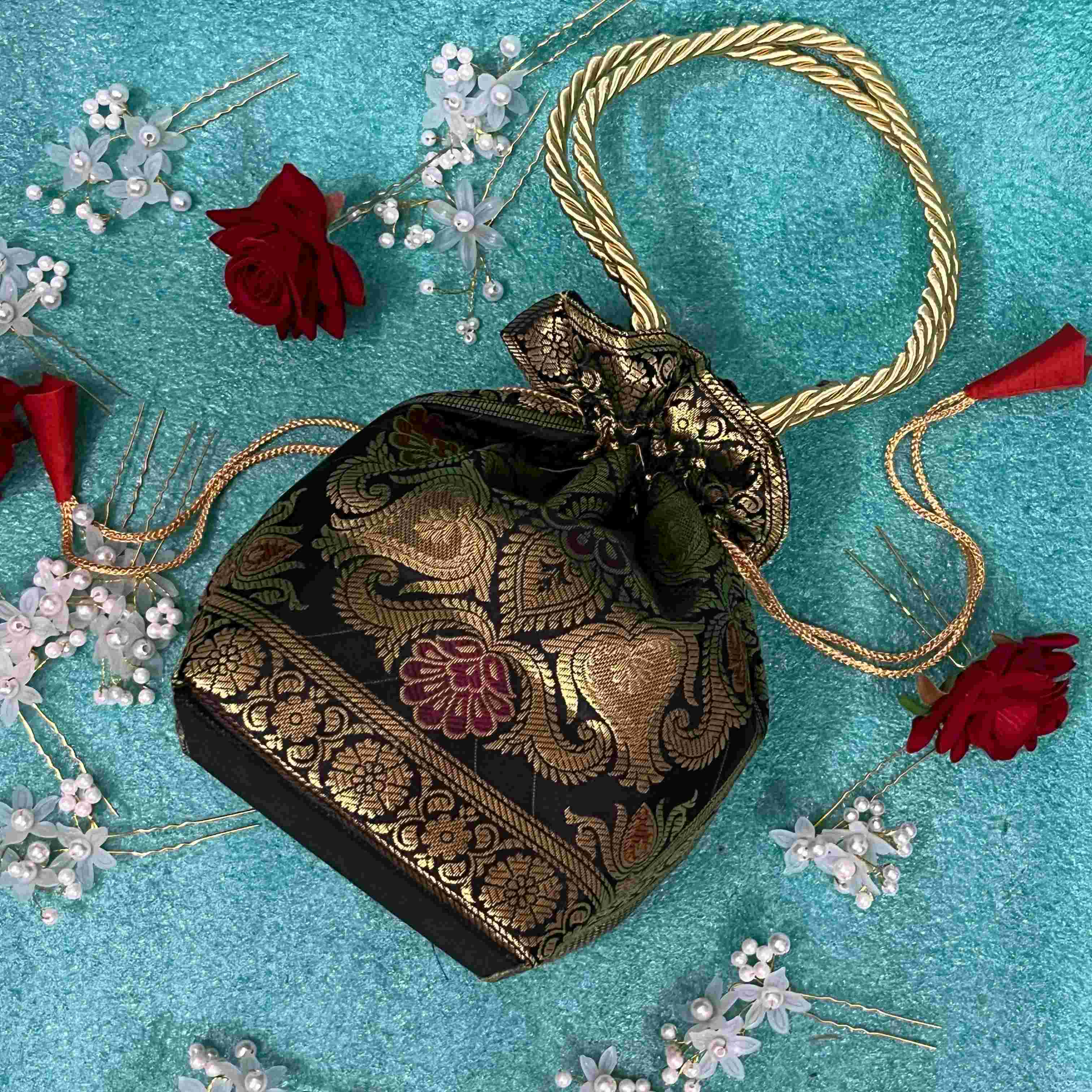 Black Elegance Banarasi Potli Bags - Image 3