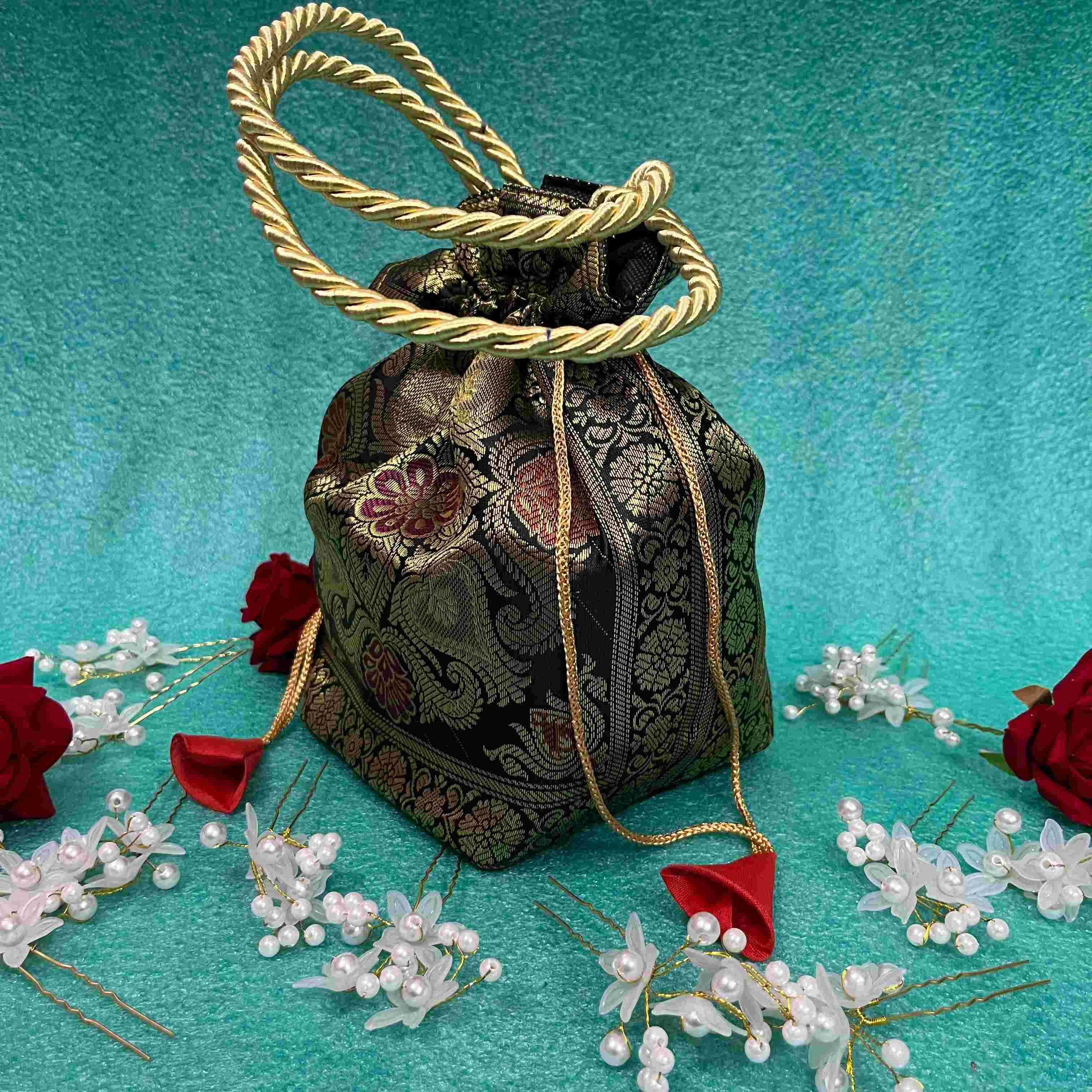Black Elegance Banarasi Potli Bags - Image 4