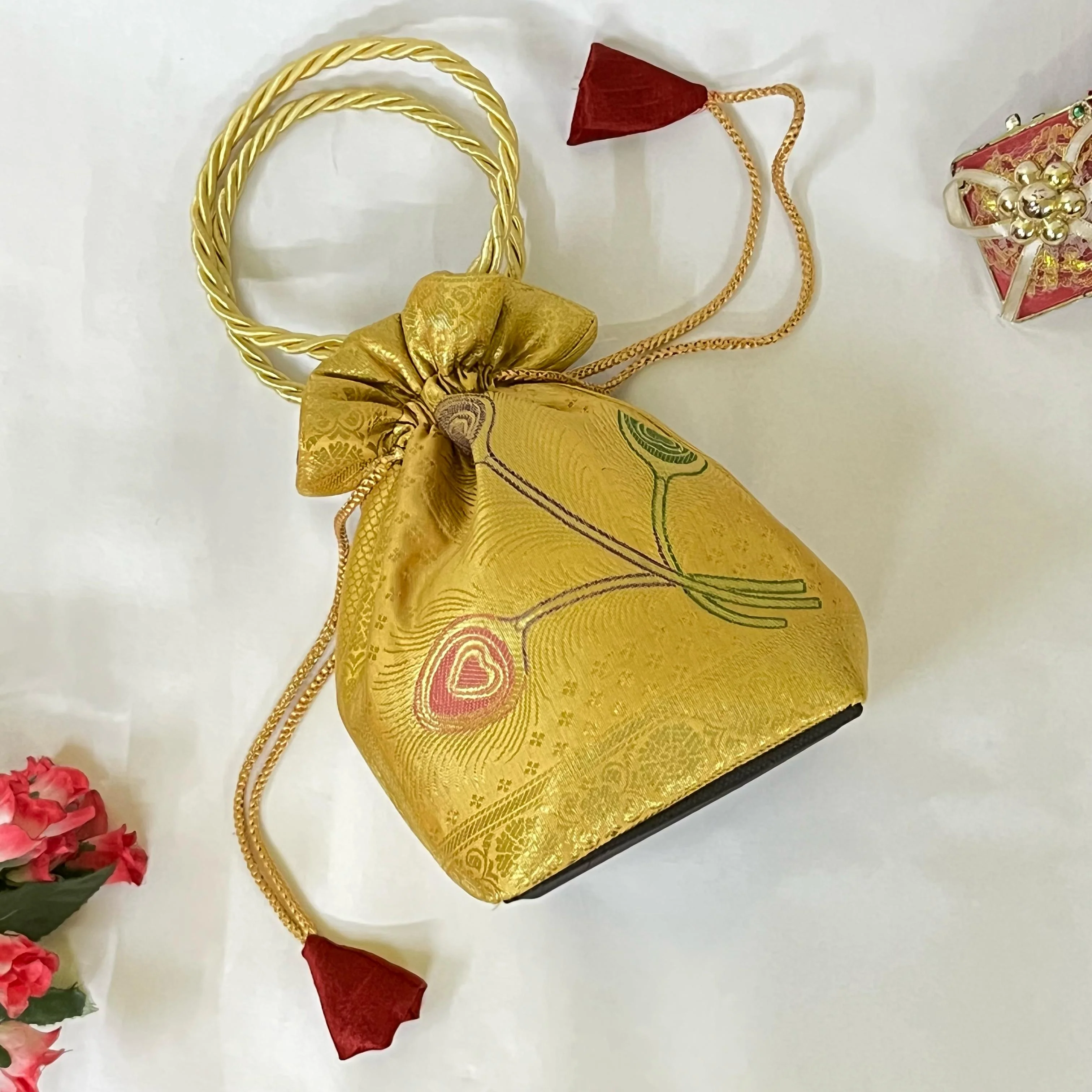 Gold Elegant Banarasi Potli  Bags - Image 5